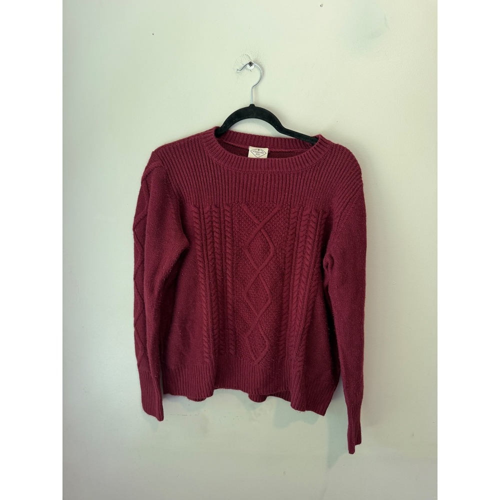 St Johns Bay Womens Burgundy Cable Knit Crew Neck Sweater Petite Large PL